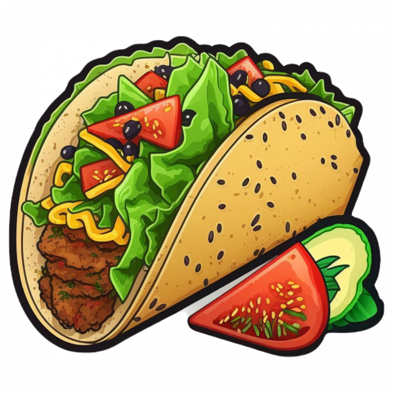 Set 4 bucati, Sticker decorativ, Tacos, Rezistent la apa, NO8382, 10 cm, Multicolor