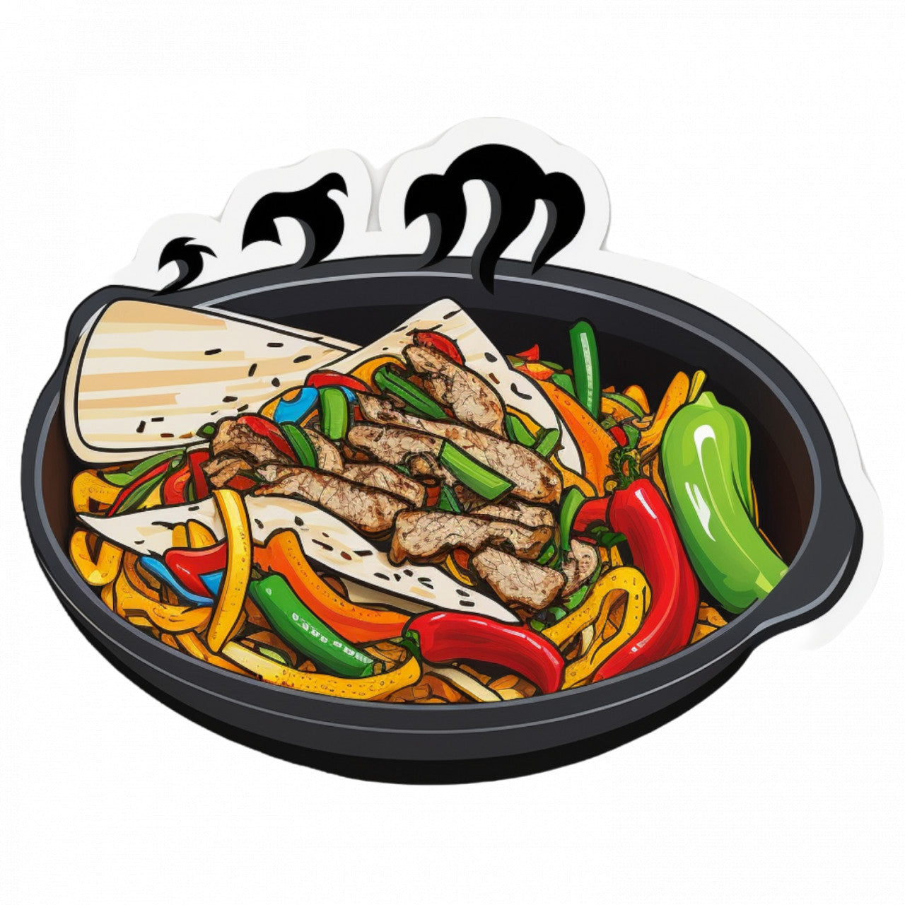 Set 4 bucati, Sticker decorativ, Tigaie cu Fajitas, Rezistent la apa, NO8375, 10 cm, Multicolor