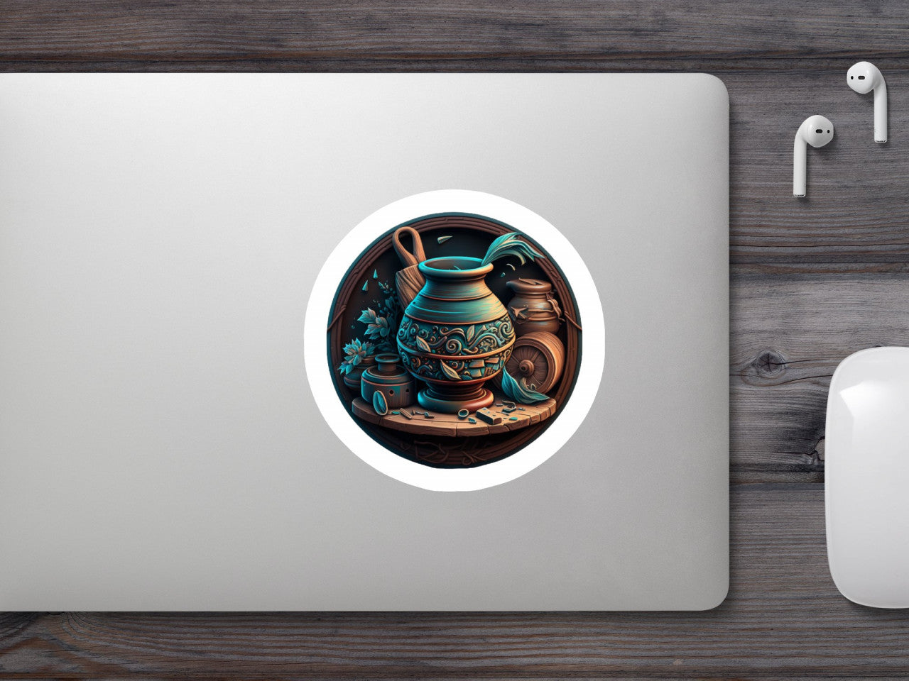 Set 4 bucati, Sticker decorativ, Vase de lut, Rezistent la apa, NO7565, 10 cm, Multicolor