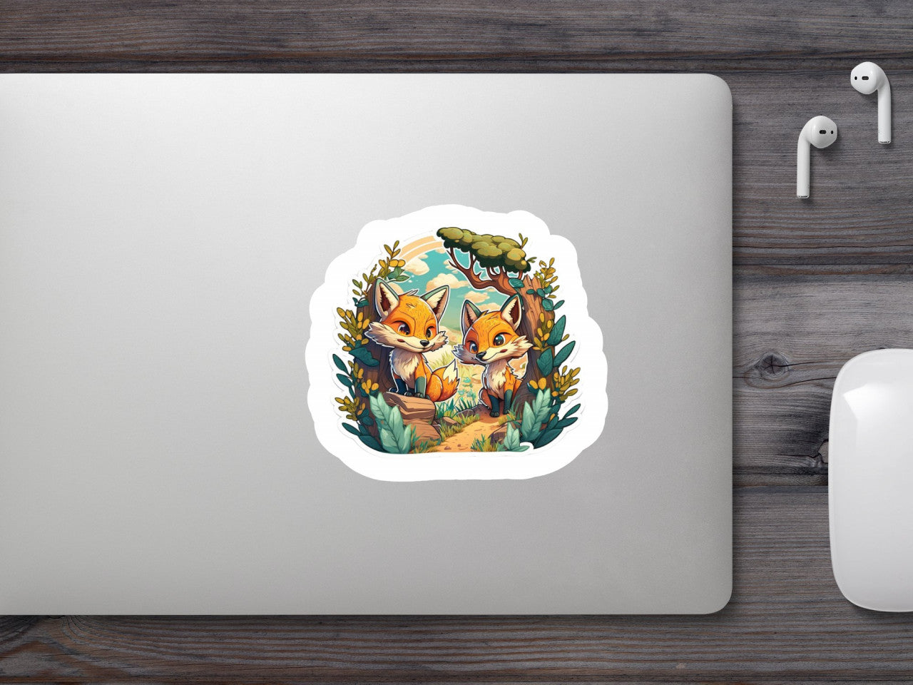 Set 4 bucati, Sticker decorativ, Vulpite in padure, Rezistent la apa, NO9107, 10 cm, Multicolor