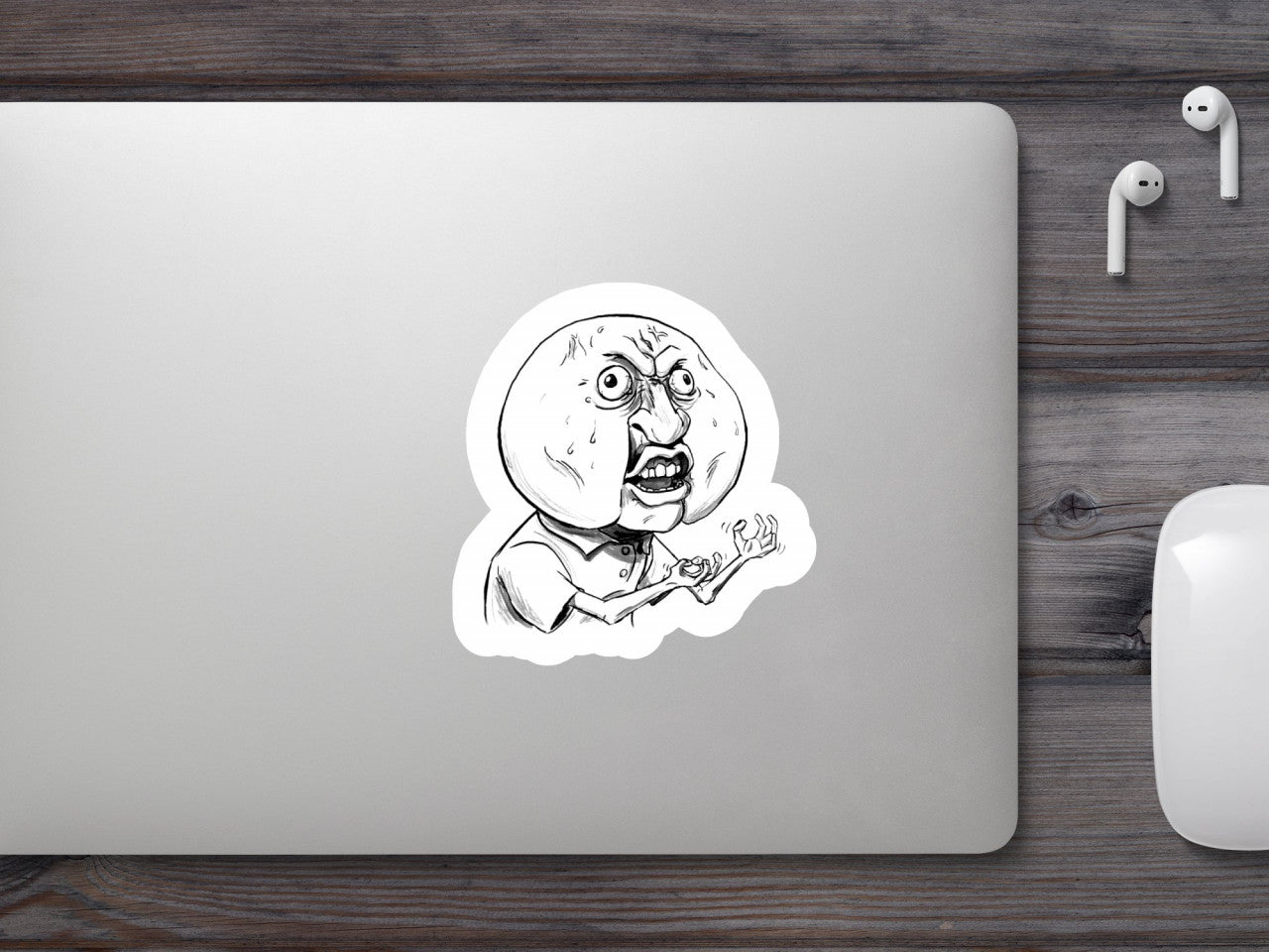 Set 4 bucati, Sticker decorativ, Y U NO Fata de Troll Meme, Rezistent la apa, NO8391, 10 cm, Multicolor