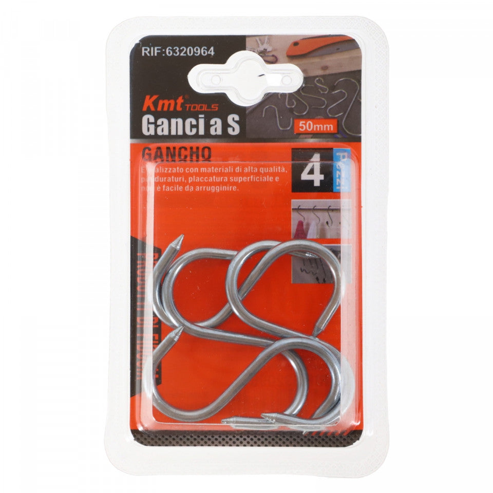 Set 4 carlige in forma de S, NO4954, 50 mm, Argintiu