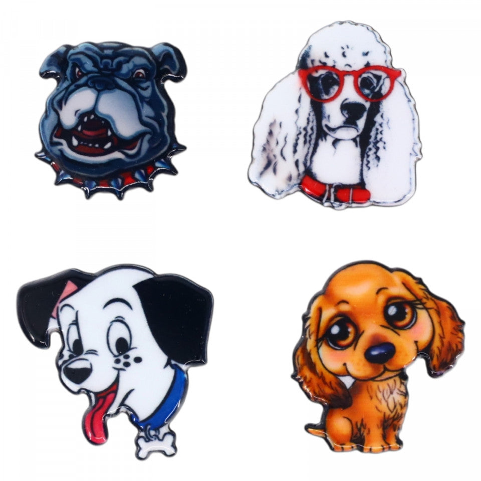 Set 4 insigne amuzante, Caini, NO909, 3.5 cm, Multicolor