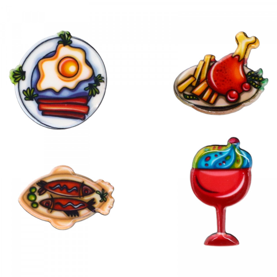 Set 4 insigne amuzante, Mancare, NO923, 2.5 cm, Multicolor