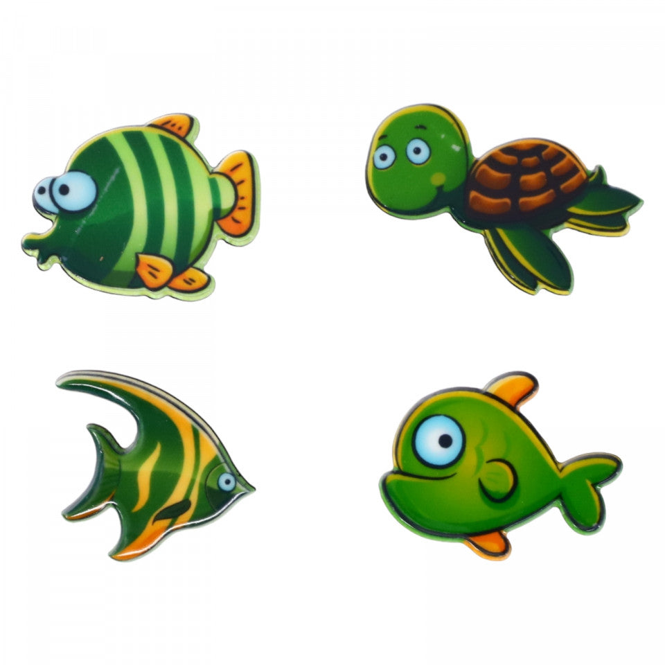 Set 4 insigne amuzante, Pestisori, Broscuta, NO904, 3.5 cm, Multicolor