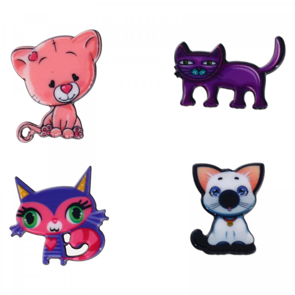 Set 4 insigne amuzante, Pisicute, NO932, 3 cm, Multicolor
