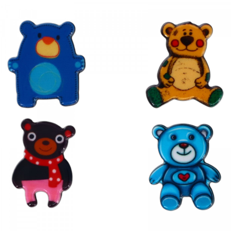 Set 4 insigne amuzante, Ursuleti, NO920, 2.5 cm, Multicolor
