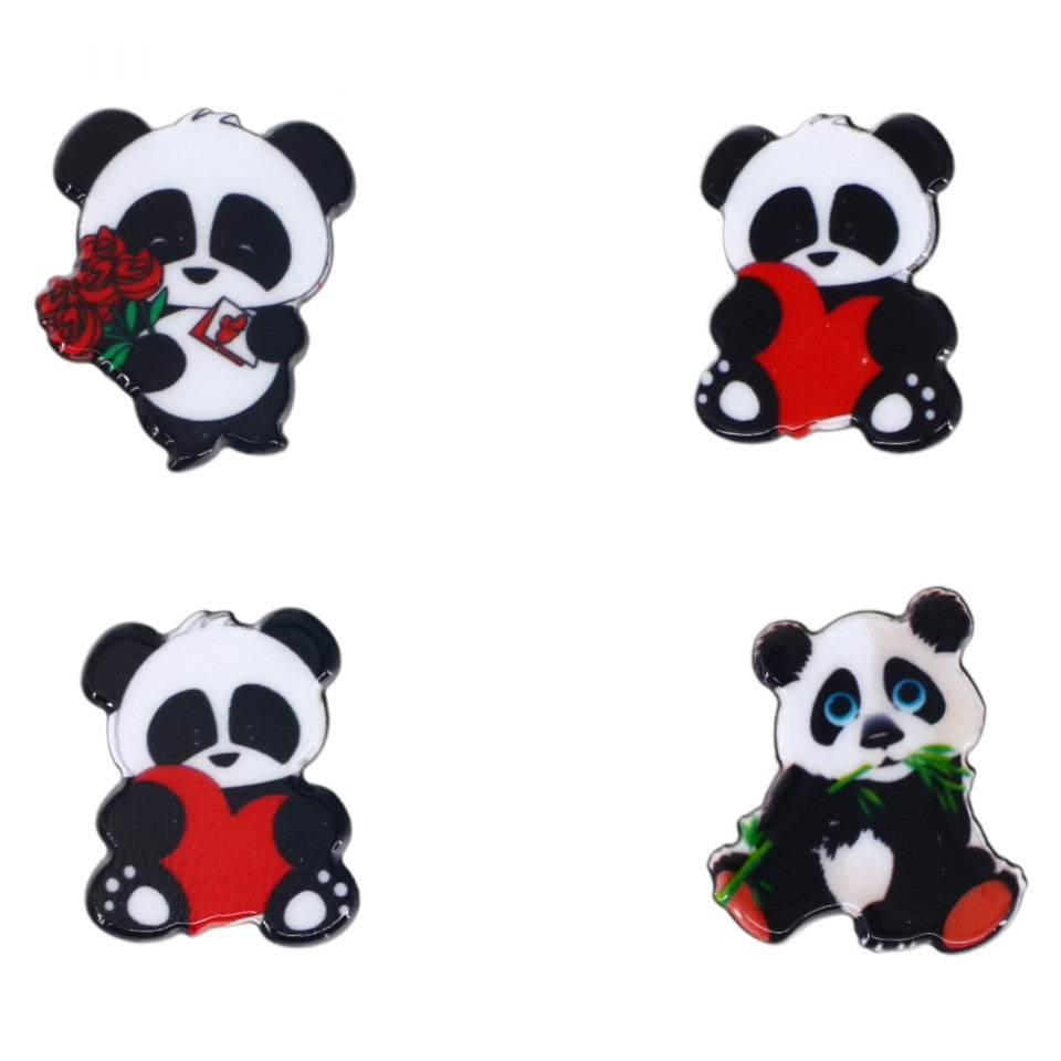 Set 4 insigne amuzante, Ursuleti panda, NO916, 3 cm, Multicolor