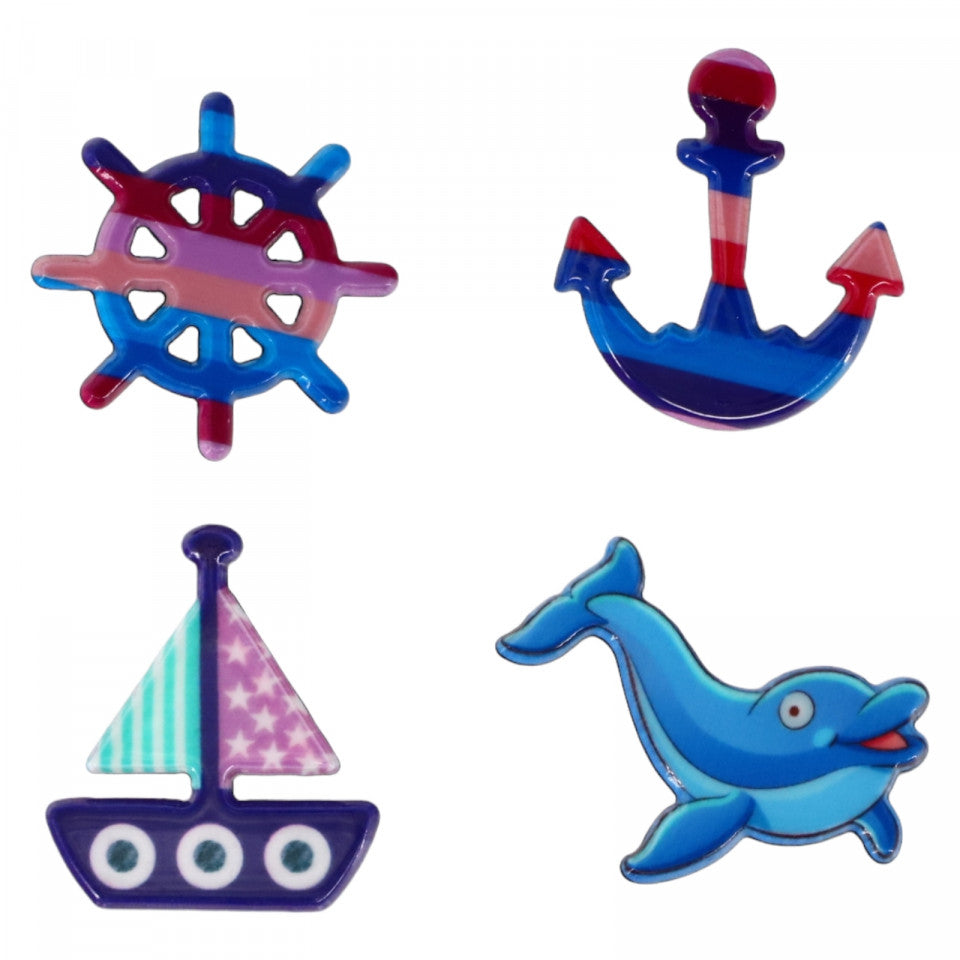 Set 4 insigne amuzante, Viata marina, NO906, 4 cm, Multicolor