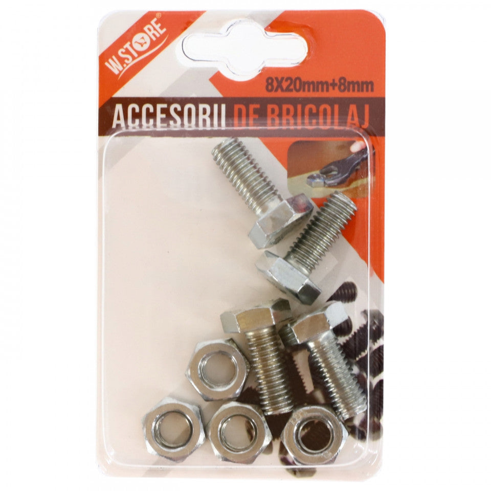 Set 4 suruburi cu piulita, cap hexagonal, M8
