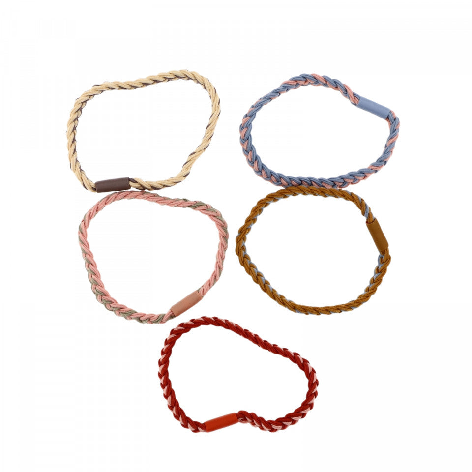 Set 5 bucati, Elastice de par, model impletit, 5.5 x 0.6 cm, Multicolor