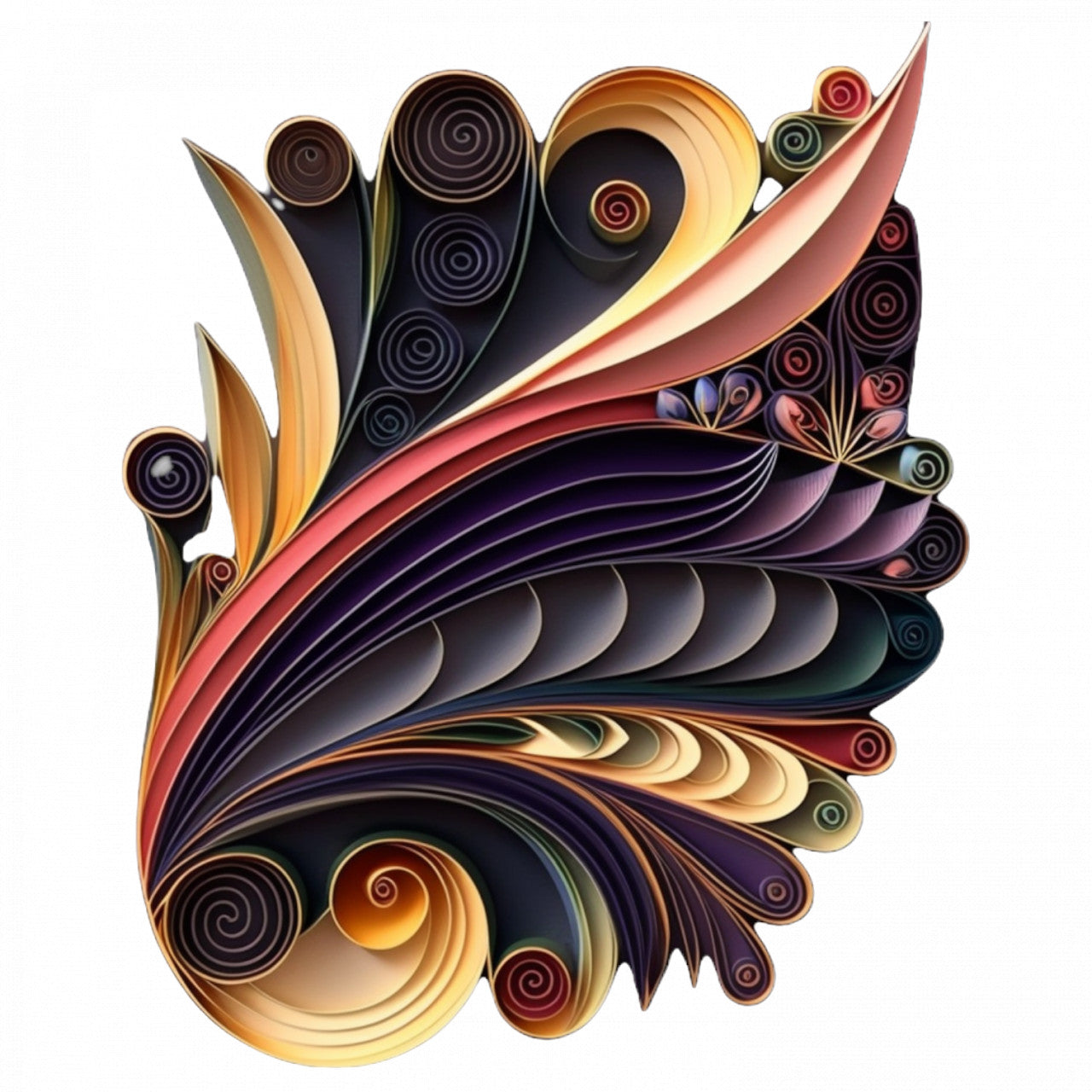 Set 5 bucati, Sticker decorativ, Aranjament din fasii quilling, Rezistent la apa, NO7981, 6 cm, Multicolor