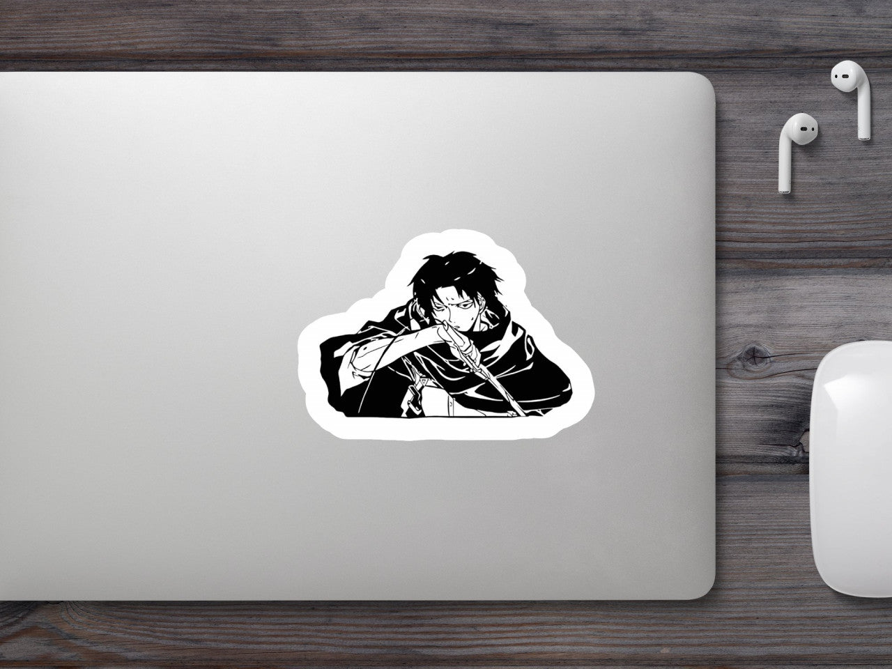 Set 5 bucati, Sticker decorativ, Attack on titan Captain Levi Anime, Rezistent la apa, NO8001, 6 cm, Multicolor