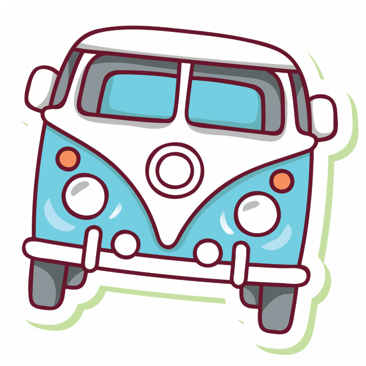 Set 5 bucati, Sticker decorativ, Autobuz desen animat, Rezistent la apa, NO8027, 6 cm, Multicolor