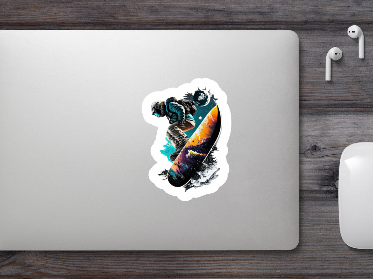 Set 5 bucati, Sticker decorativ, Baiat pe snowboard, Rezistent la apa, NO8050, 6 cm, Multicolor