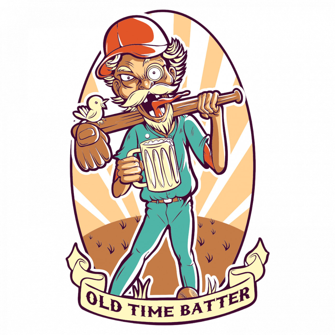 Set 5 bucati, Sticker decorativ, Batran care joaca baseball, Rezistent la apa, NO8074, 6 cm, Multicolor