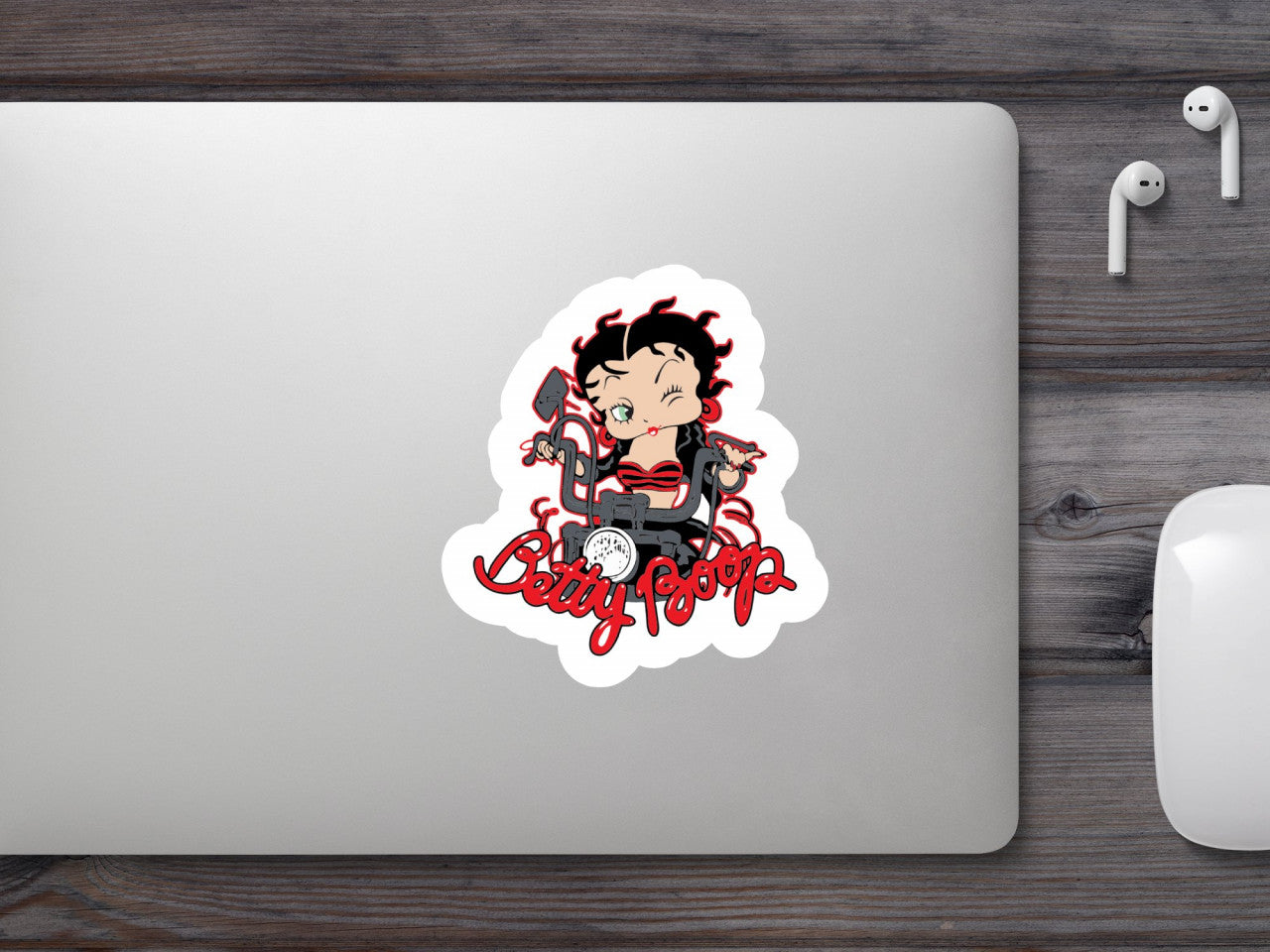 Set 5 bucati, Sticker decorativ, Betty Boop pe motocicleta, Rezistent la apa, NO8529, 6 cm, Multicolor