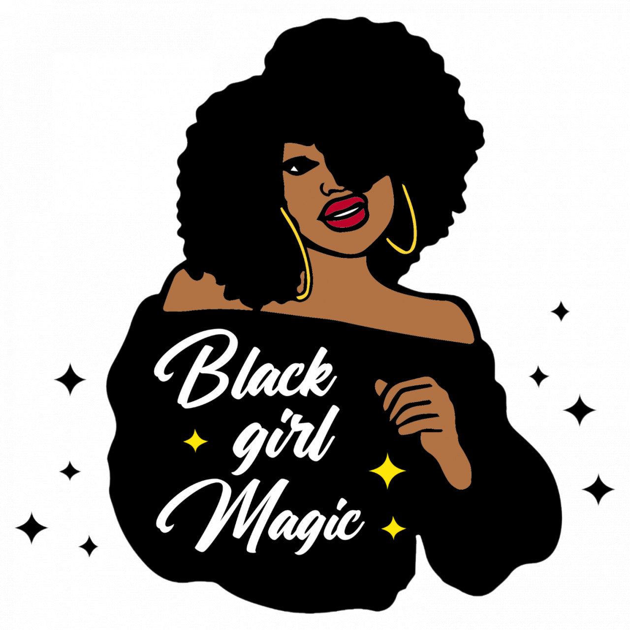 Set 5 bucati, Sticker decorativ, Black girl magic coafura afro, Rezistent la apa, NO8549, 6 cm, Multicolor