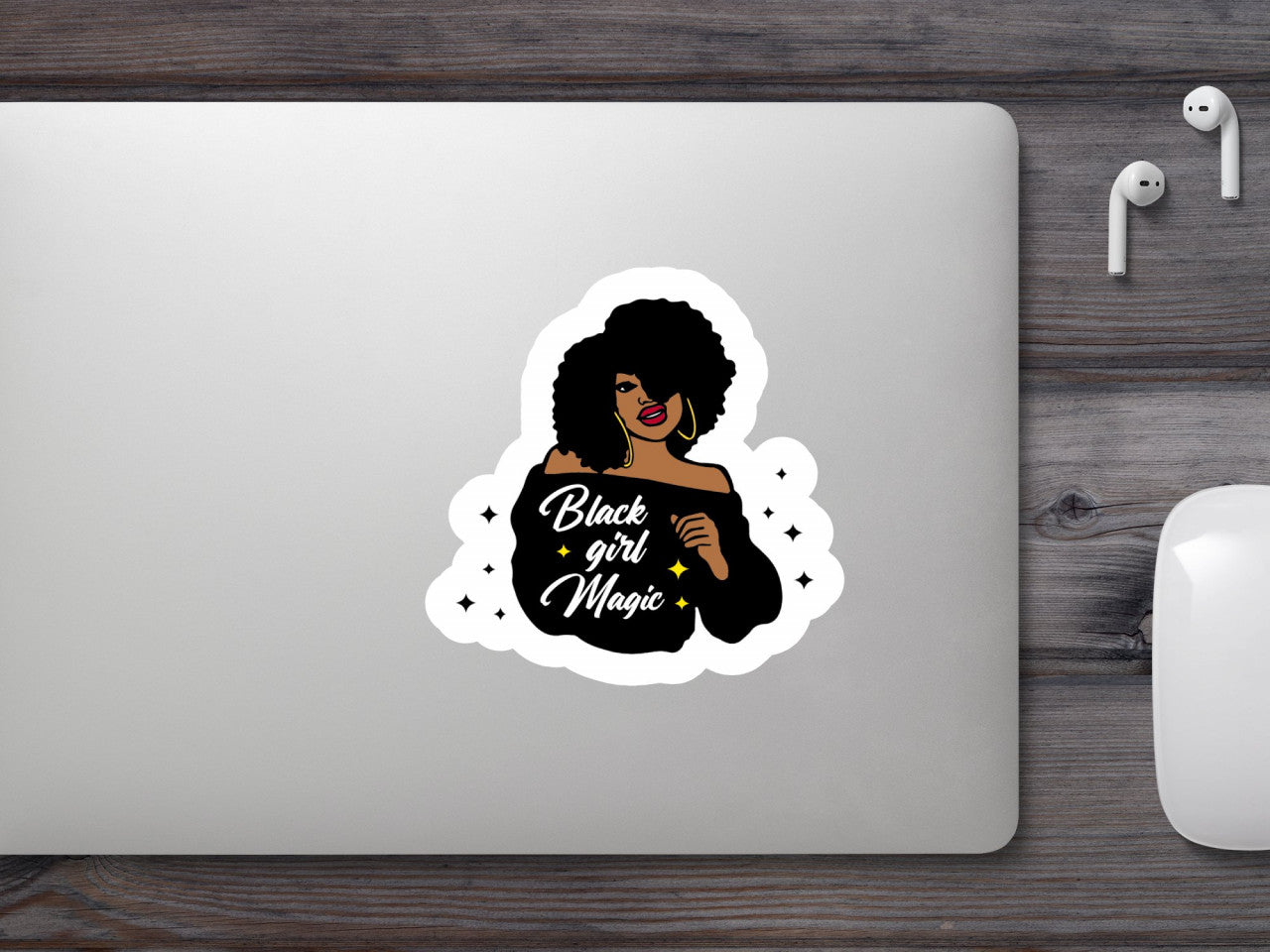 Set 5 bucati, Sticker decorativ, Black girl magic coafura afro, Rezistent la apa, NO8549, 6 cm, Multicolor