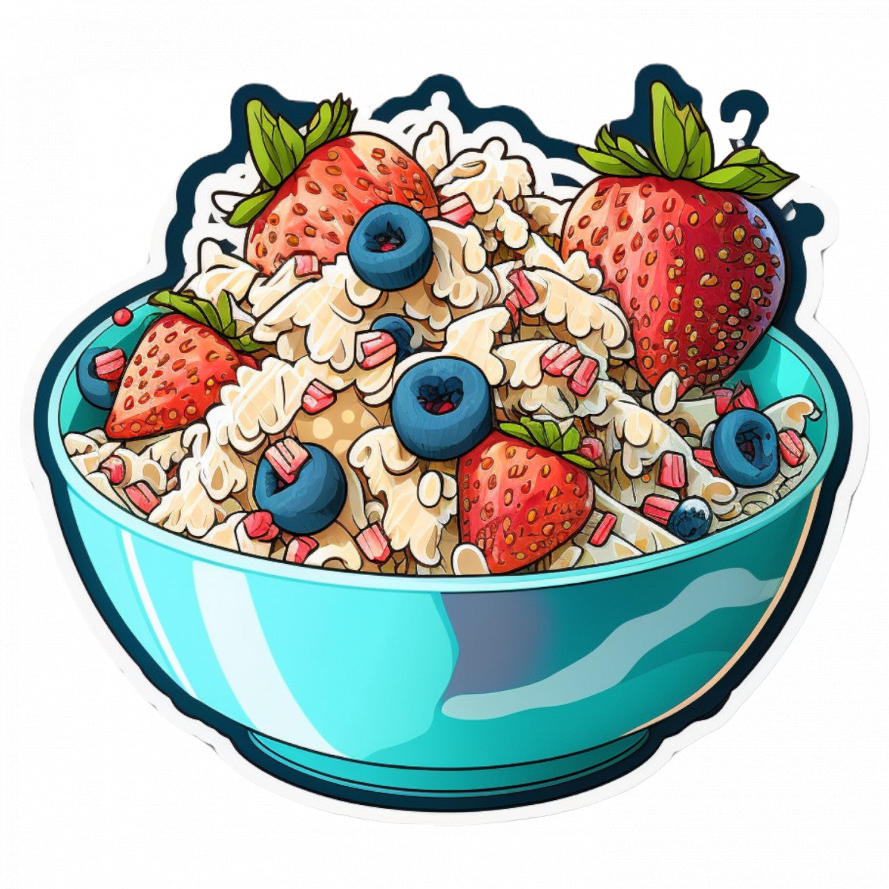 Set 5 bucati, Sticker decorativ, Bol cu cereale capsune si afine, Rezistent la apa, NO8616, 6 cm, Multicolor