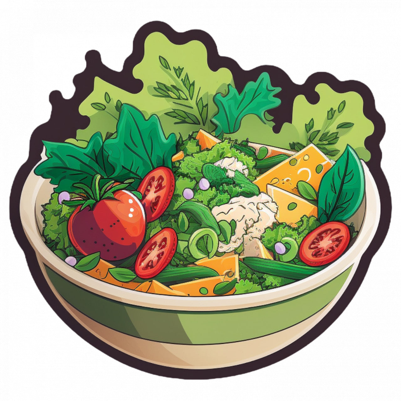 Set 5 bucati, Sticker decorativ, Bol cu salata frantuzeasca, Rezistent la apa, NO8620, 6 cm, Multicolor