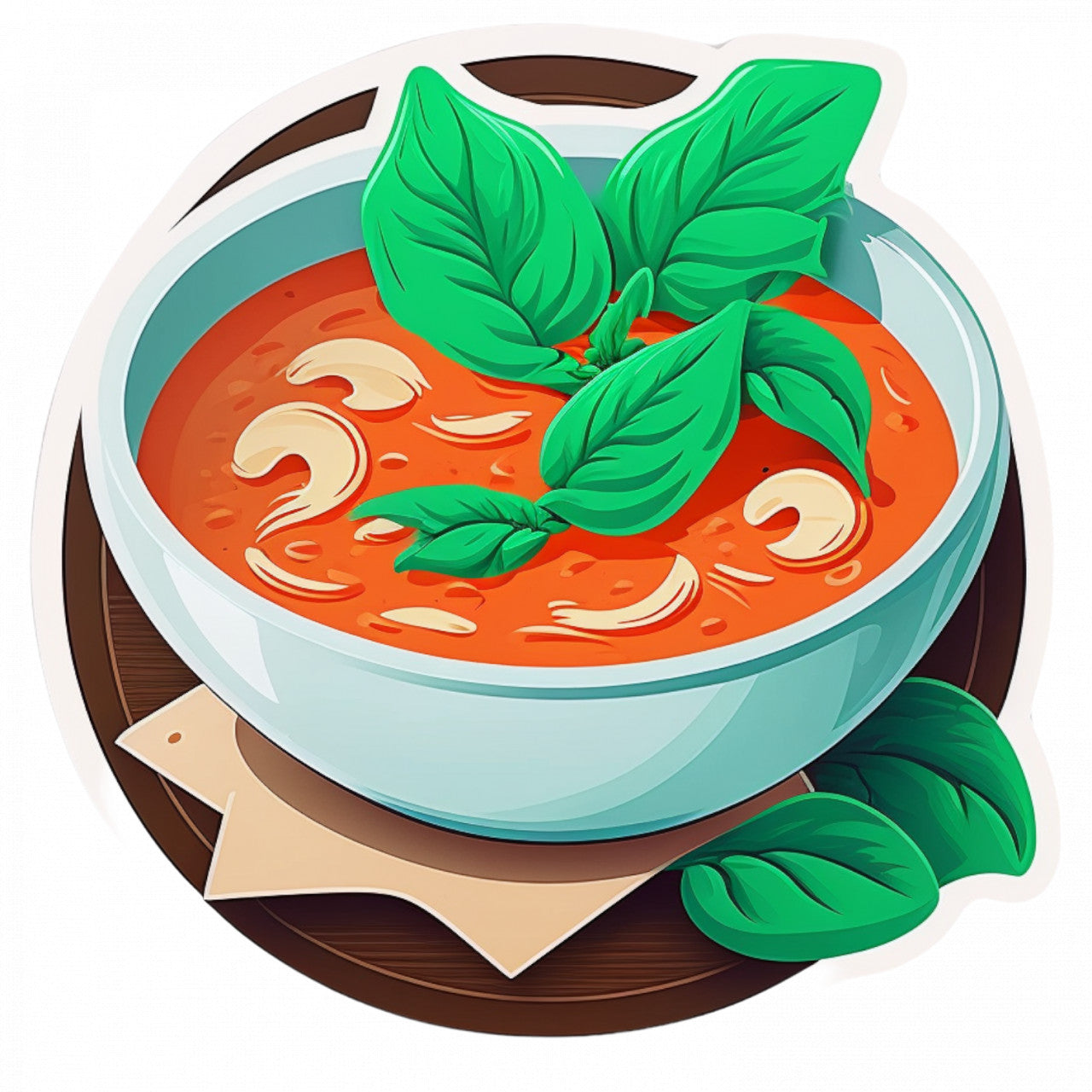 Set 5 bucati, Sticker decorativ, Bol cu supa de rosii si menta, Rezistent la apa, NO8621, 6 cm, Multicolor