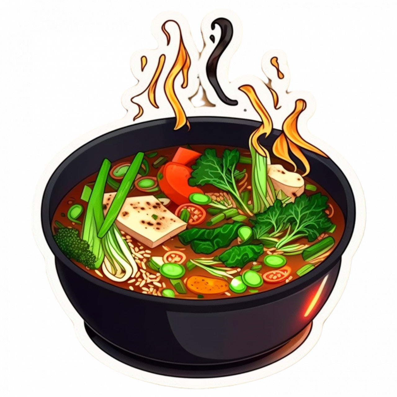 Set 5 bucati, Sticker decorativ, Bol cu supa fierbinte cu legume, Rezistent la apa, NO8622, 6 cm, Multicolor