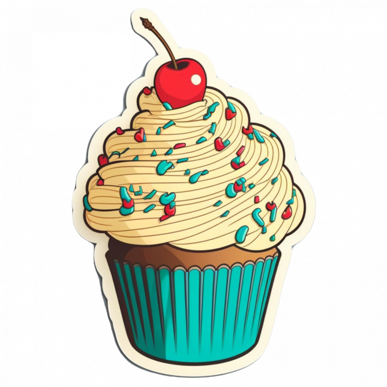 Set 5 bucati, Sticker decorativ, Briosa cu crema si cireasa, Rezistent la apa, NO8641, 6 cm, Multicolor