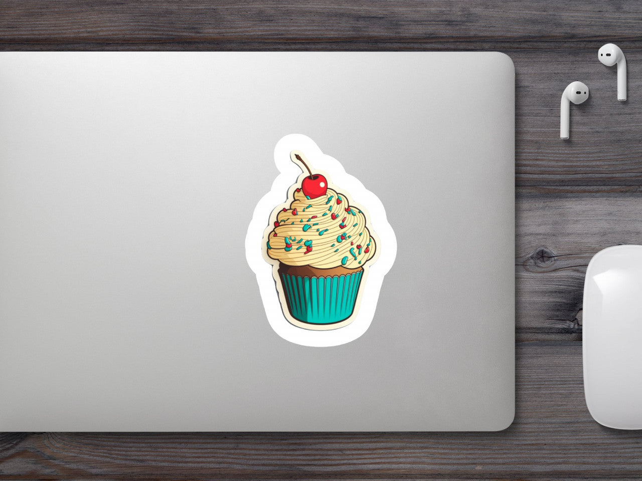 Set 5 bucati, Sticker decorativ, Briosa cu crema si cireasa, Rezistent la apa, NO8641, 6 cm, Multicolor