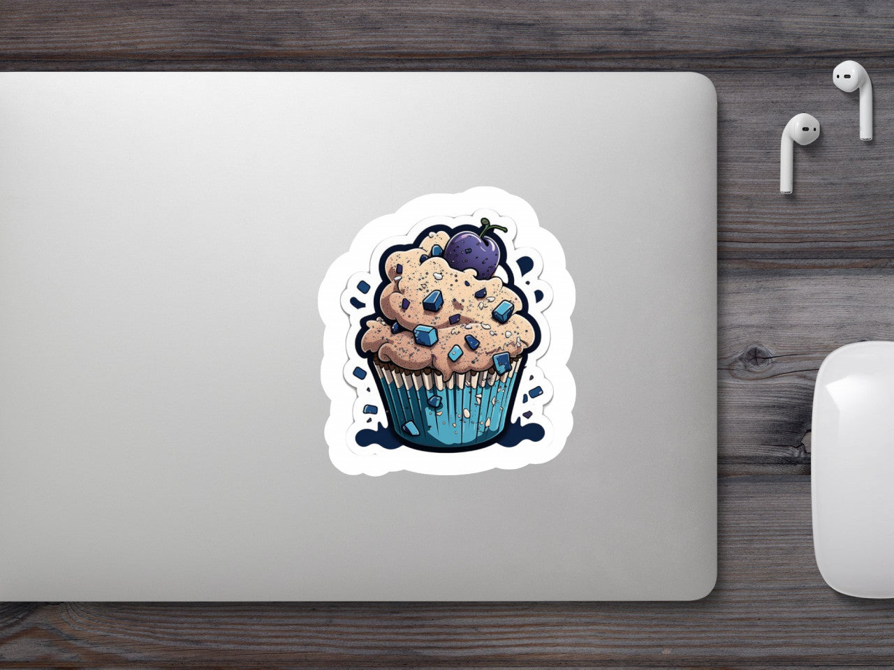 Set 5 bucati, Sticker decorativ, Briosa cu fructe de padure, Rezistent la apa, NO8642, 6 cm, Multicolor