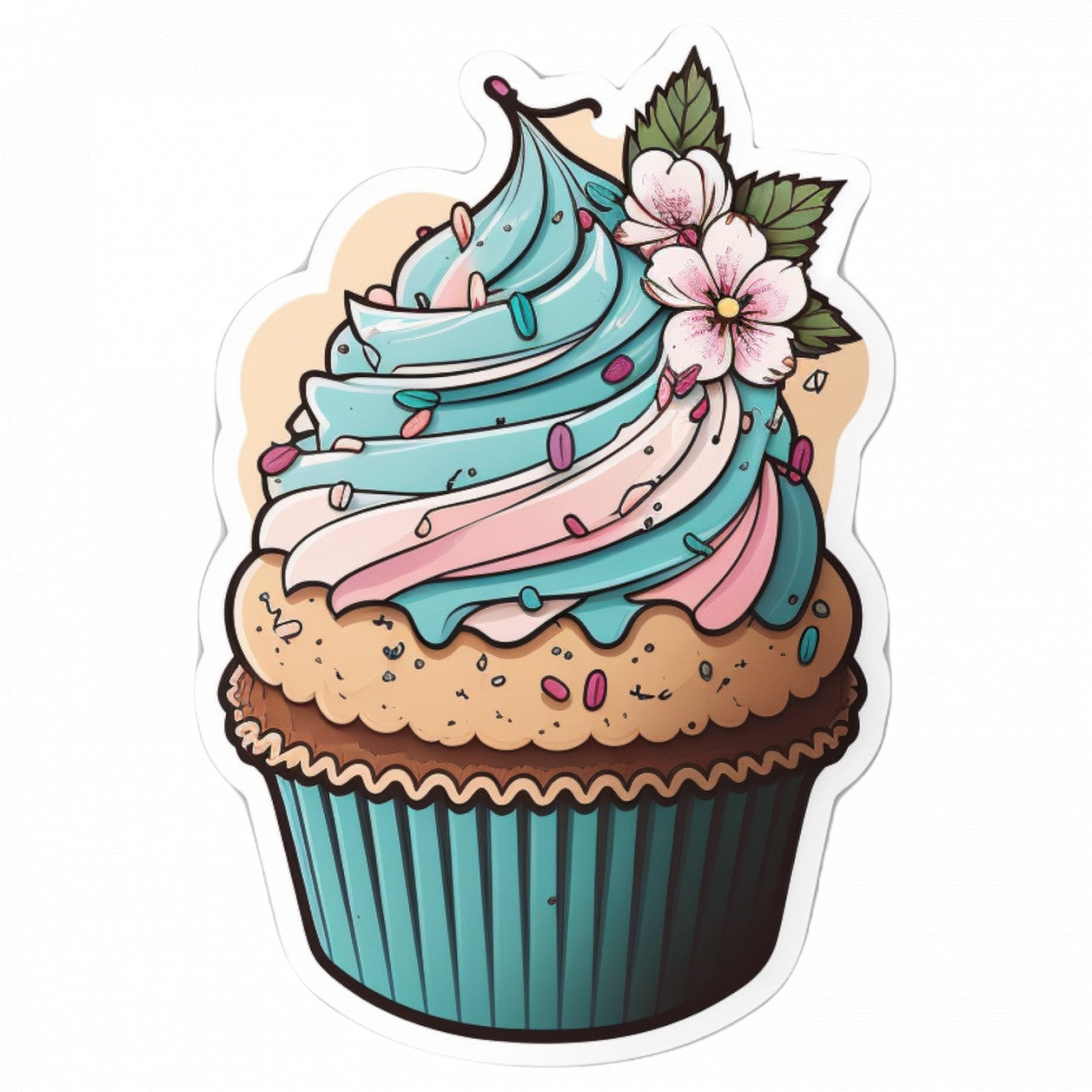 Set 5 bucati, Sticker decorativ, Briose cu crema si frisca, Rezistent la apa, NO8643, 6 cm, Multicolor