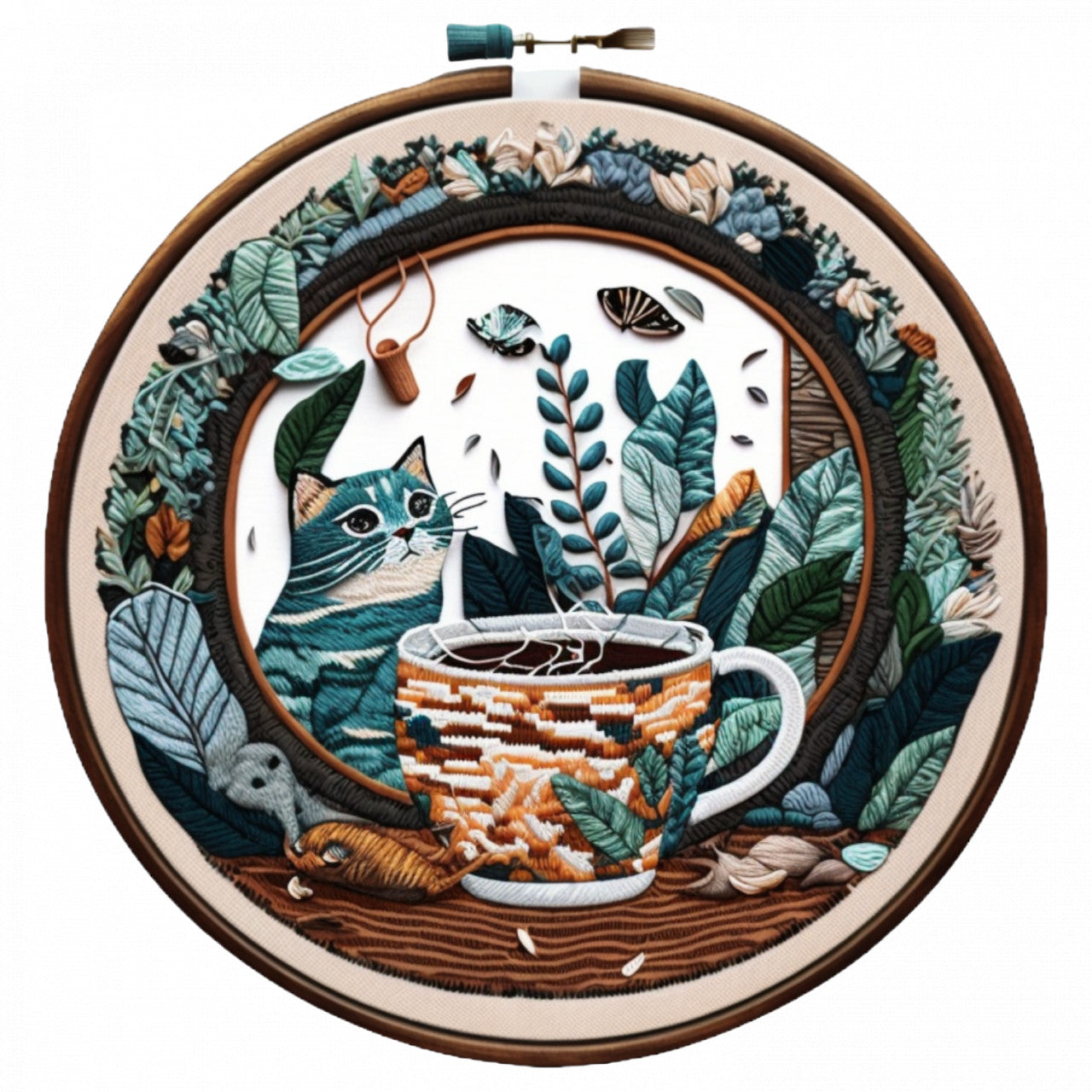 Set 5 bucati, Sticker decorativ, Broderie cu ceasca de cafea, Rezistent la apa, NO8645, 6 cm, Multicolor