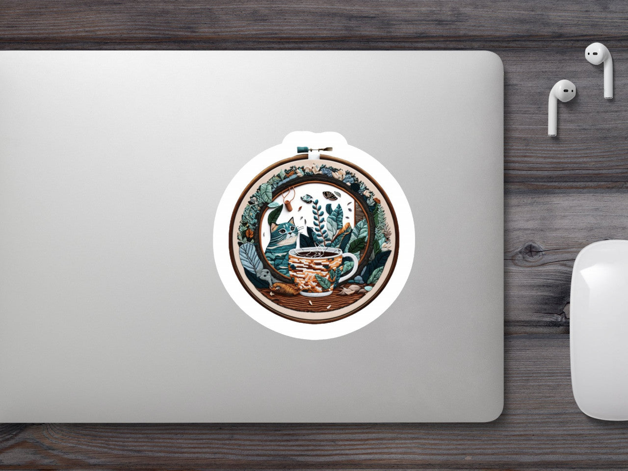 Set 5 bucati, Sticker decorativ, Broderie cu ceasca de cafea, Rezistent la apa, NO8645, 6 cm, Multicolor