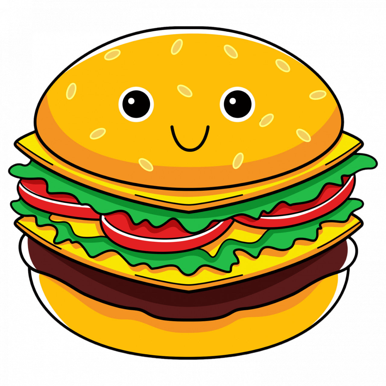 Set 5 bucati, Sticker decorativ, Burger cu ochi, Rezistent la apa, NO8657, 6 cm, Multicolor