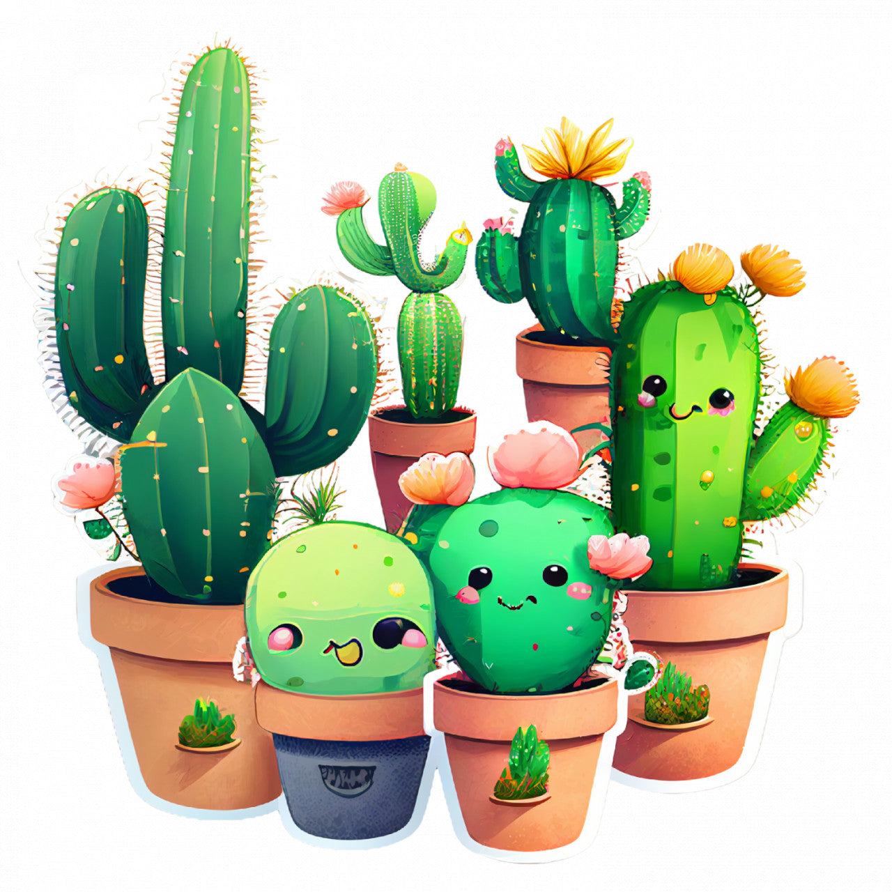 Set 5 bucati, Sticker decorativ, Cactusi, Rezistent la apa, NO8678, 6 cm, Multicolor