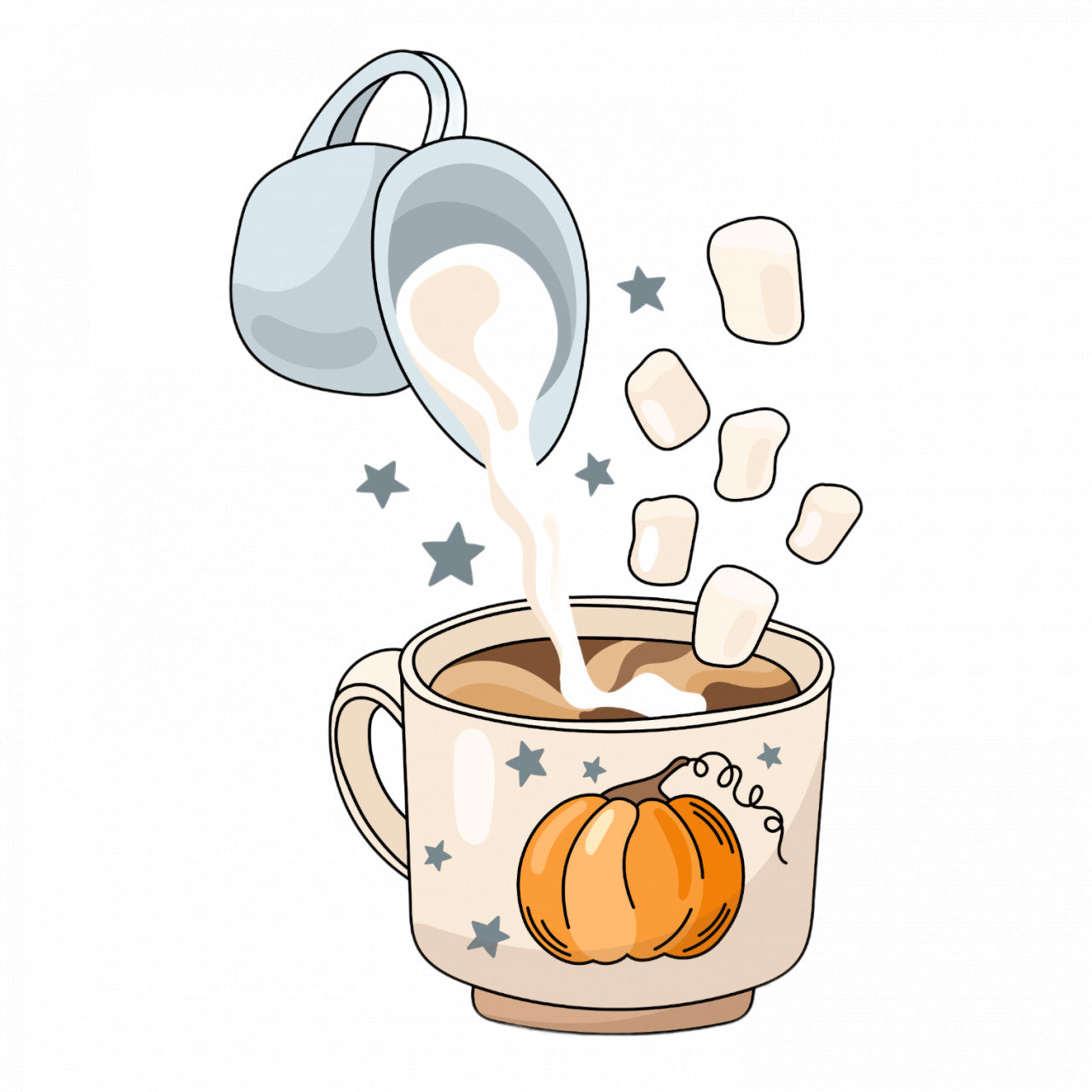 Set 5 bucati, Sticker decorativ, Cafea de cu aroma de dovleac, Rezistent la apa, NO8683, 6 cm, Multicolor