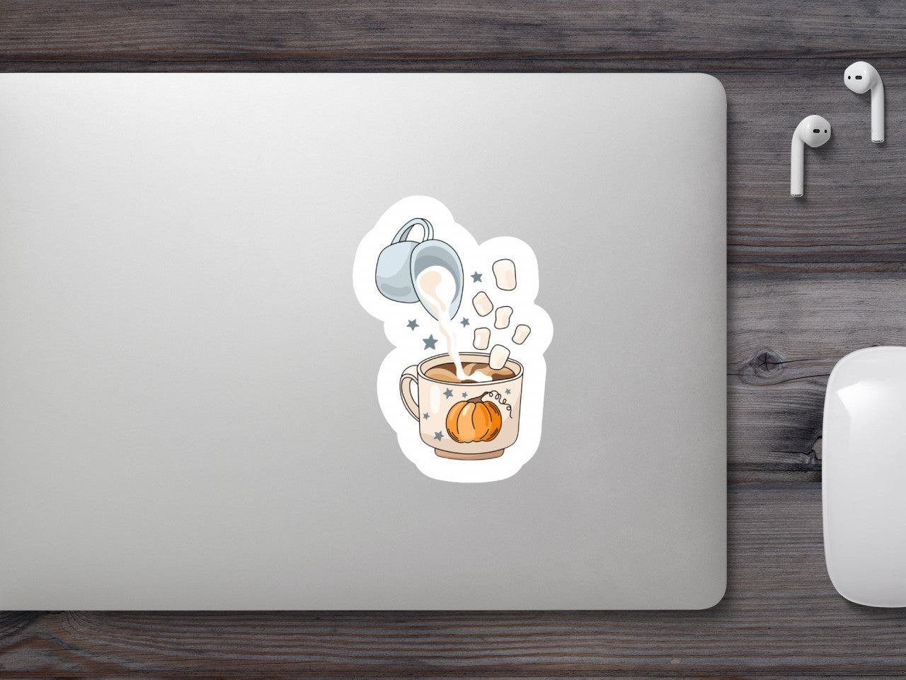 Set 5 bucati, Sticker decorativ, Cafea de cu aroma de dovleac, Rezistent la apa, NO8683, 6 cm, Multicolor