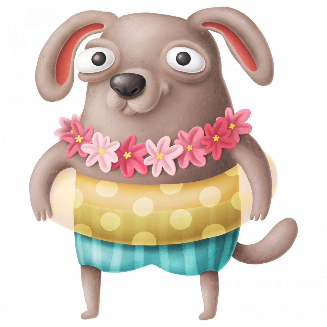 Set 5 bucati, Sticker decorativ, Caine cu colac pe el, Rezistent la apa, NO8686, 6 cm, Multicolor