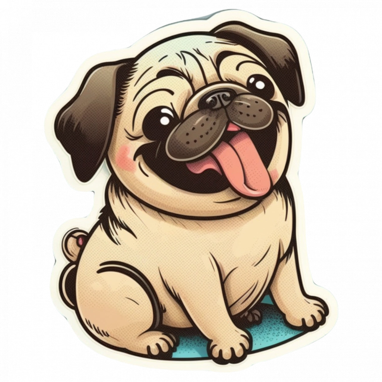 Set 5 bucati, Sticker decorativ, Caine Mops, Rezistent la apa, NO8687, 6 cm, Multicolor