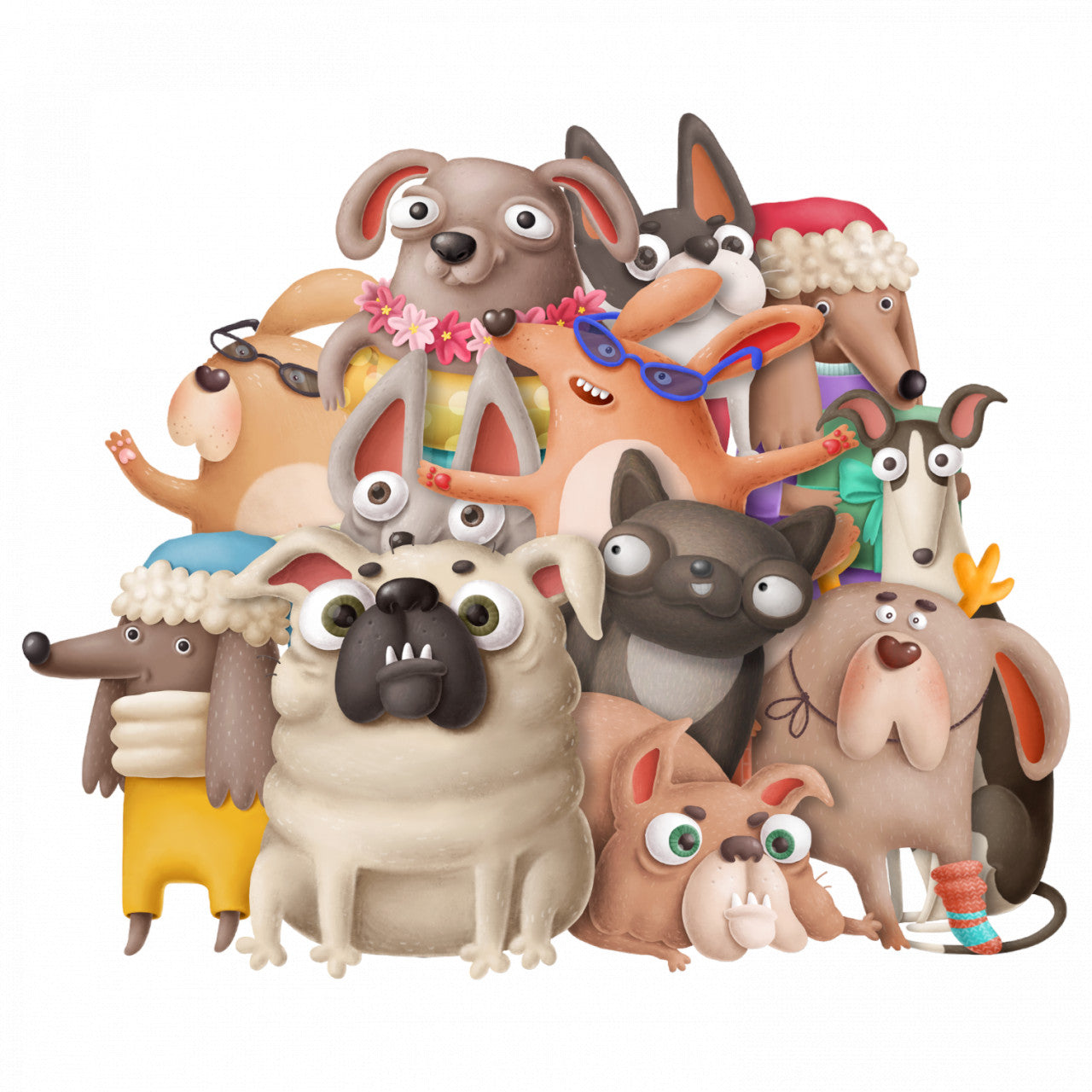 Set 5 bucati, Sticker decorativ, Caini funny, Rezistent la apa, NO8708, 6 cm, Multicolor