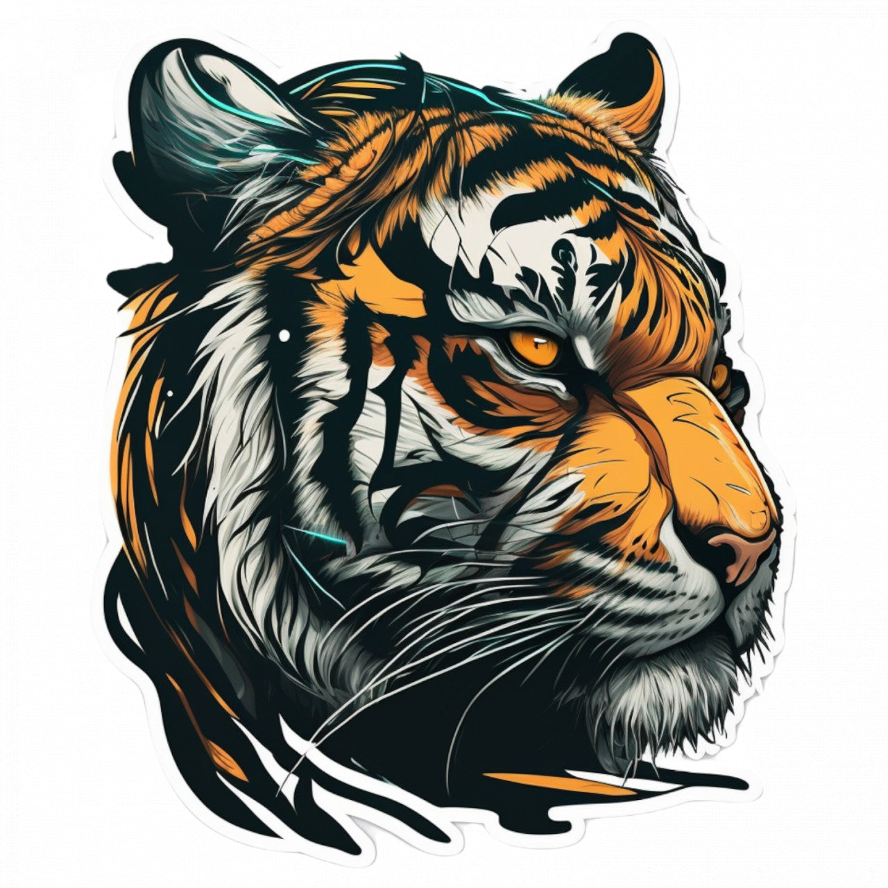 Set 5 bucati, Sticker decorativ, Cap de tigru, Rezistent la apa, NO8724, 6 cm, Multicolor