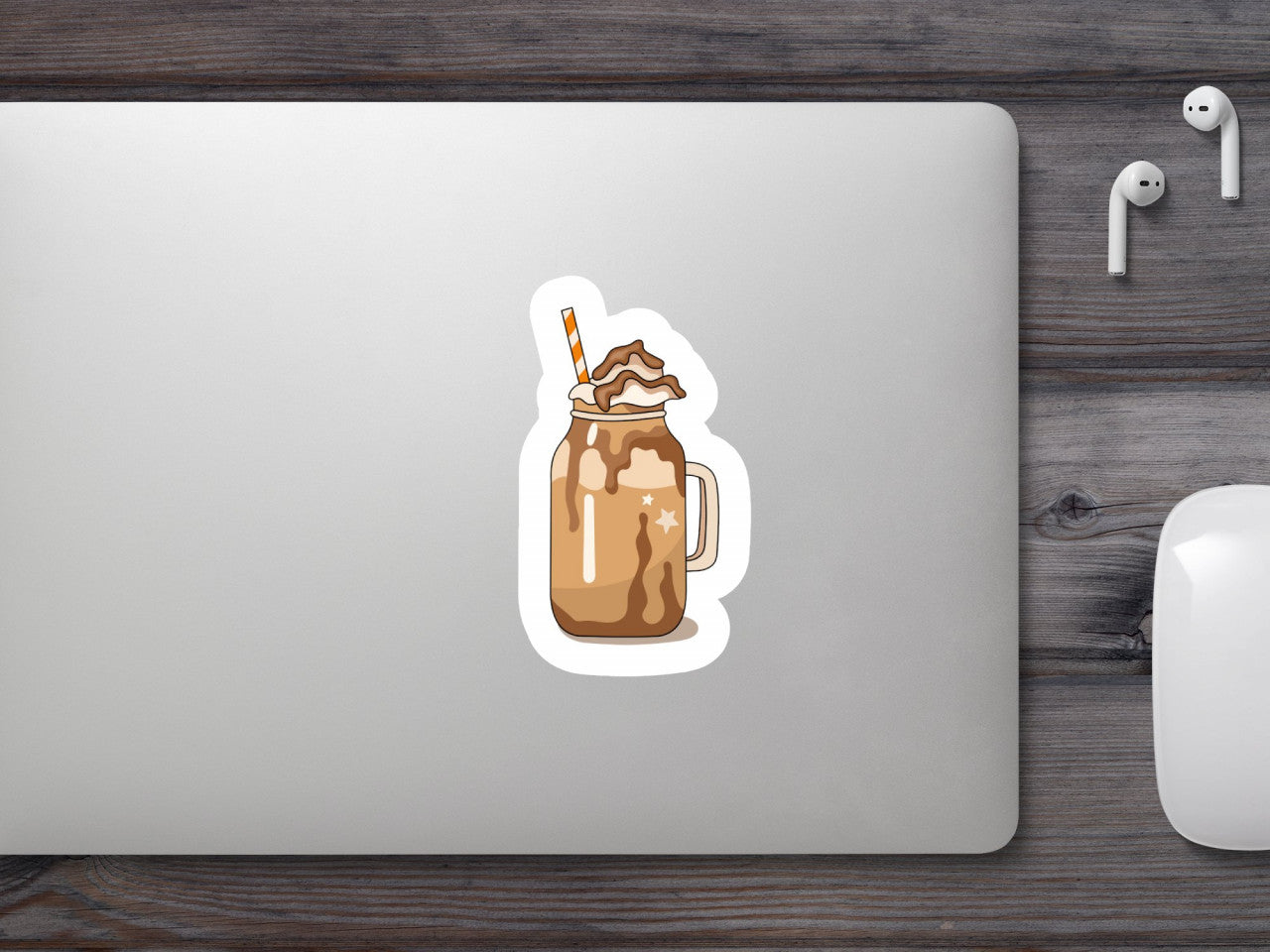 Set 5 bucati, Sticker decorativ, Cappuccino cu frisca, Rezistent la apa, NO8725, 6 cm, Multicolor