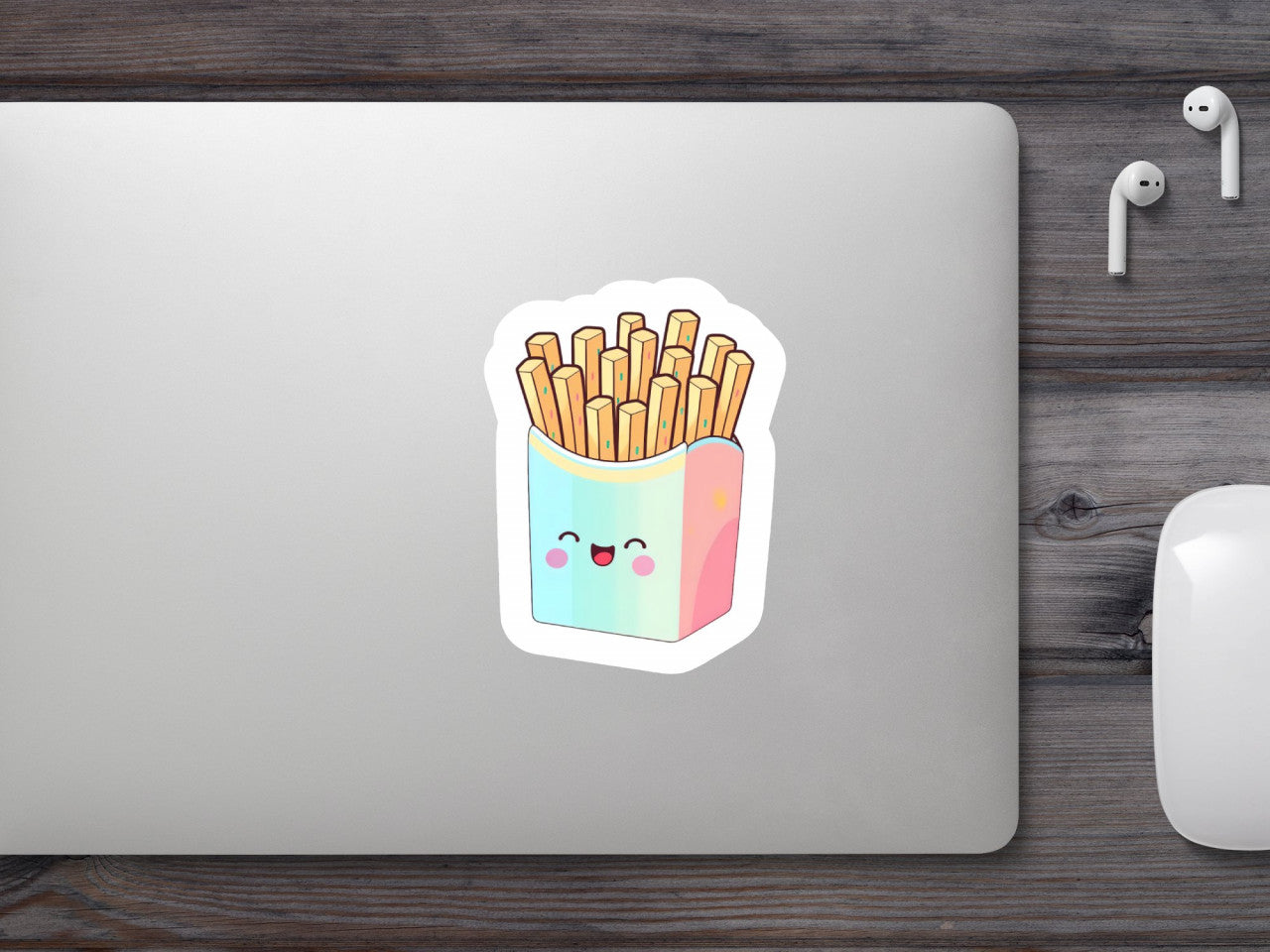 Set 5 bucati, Sticker decorativ, Cartofi frantuzesti deliciosi, Rezistent la apa, NO8738, 6 cm, Multicolor