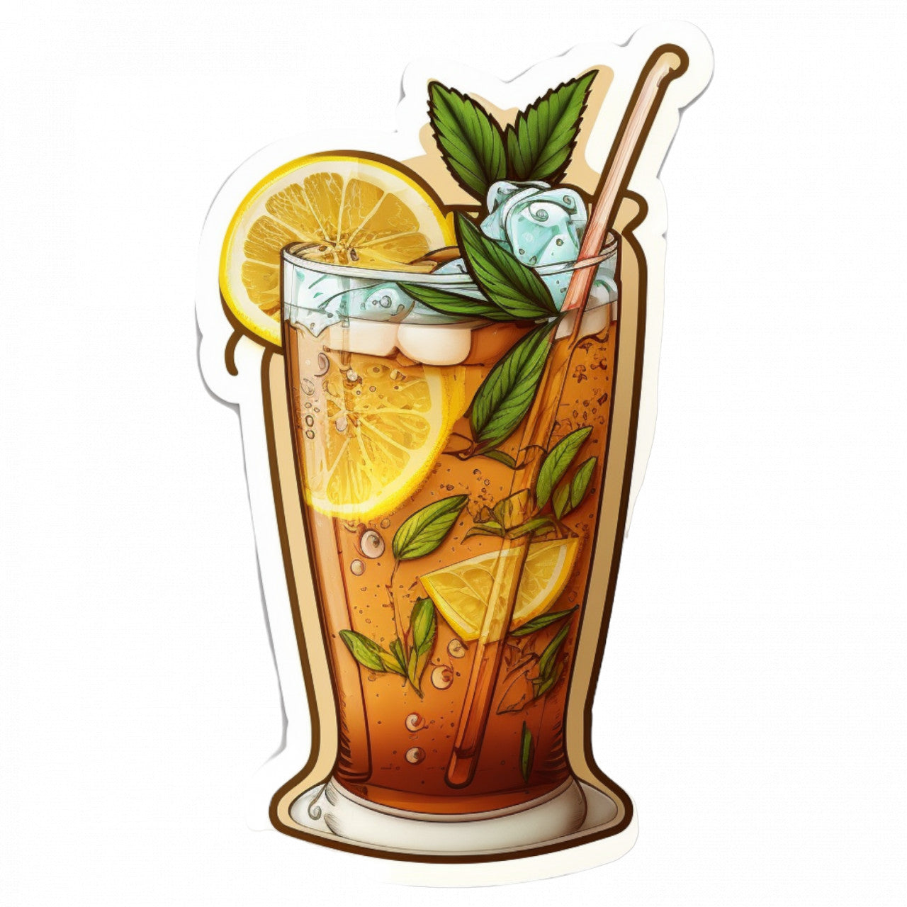 Set 5 bucati, Sticker decorativ, Ceai cu gheata si menta, Rezistent la apa, NO8775, 6 cm, Multicolor