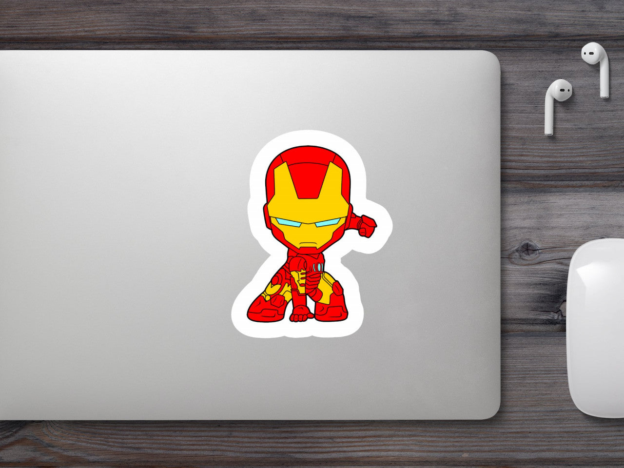 Set 5 bucati, Sticker decorativ, Chibi Iron Man Marvel, Rezistent la apa, NO8806, 6 cm, Multicolor
