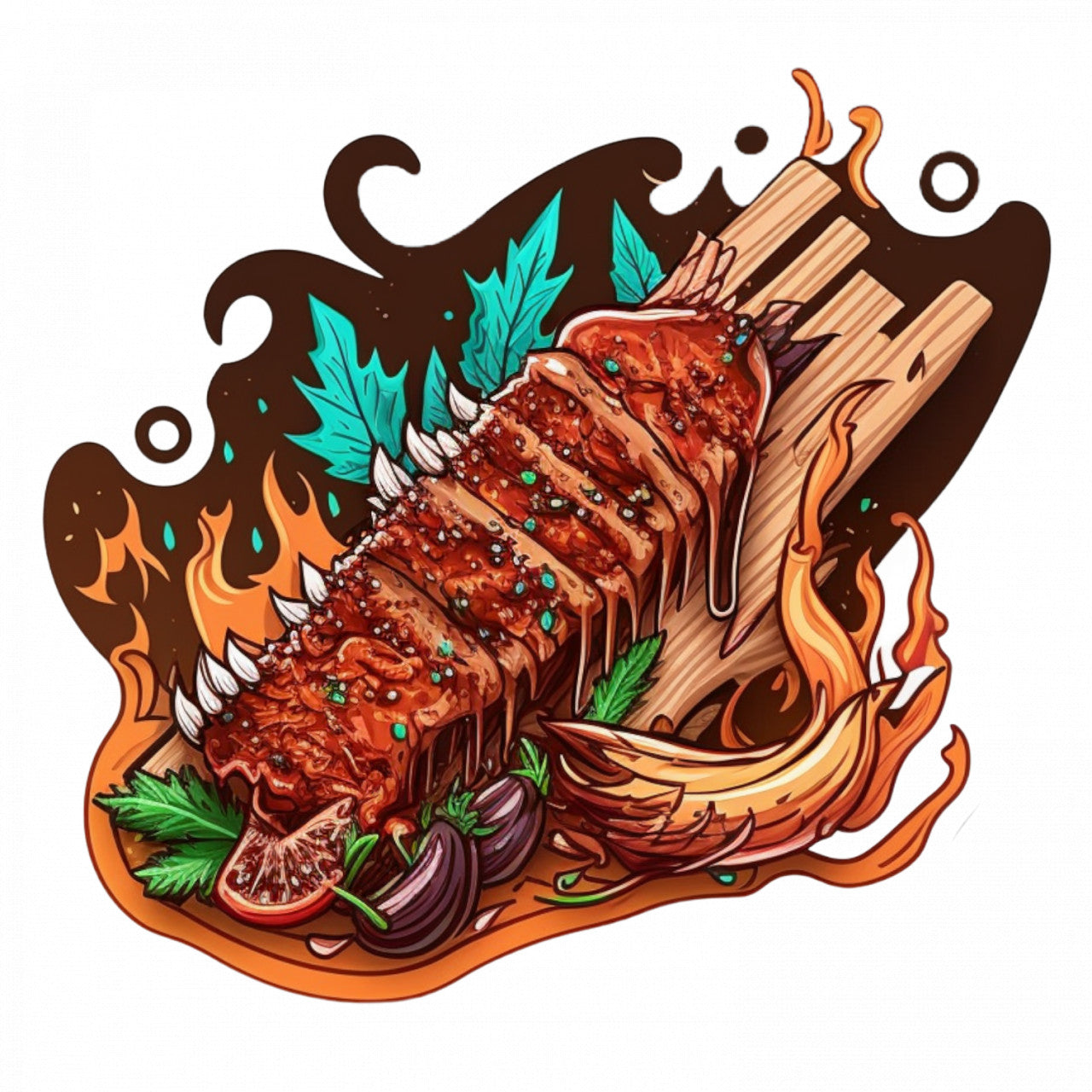 Set 5 bucati, Sticker decorativ, Costite ;a gratar, Rezistent la apa, NO8916, 6 cm, Multicolor