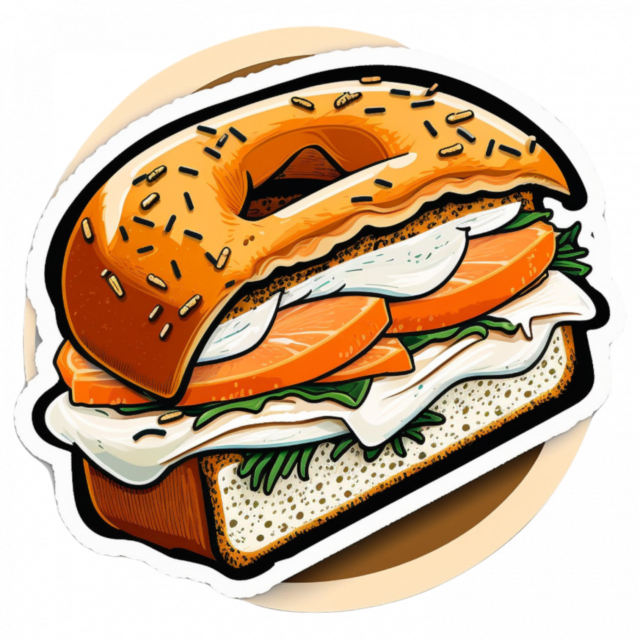 Set 5 bucati, Sticker decorativ, Covrig cu sunca si branza, Rezistent la apa, NO8920, 6 cm, Multicolor