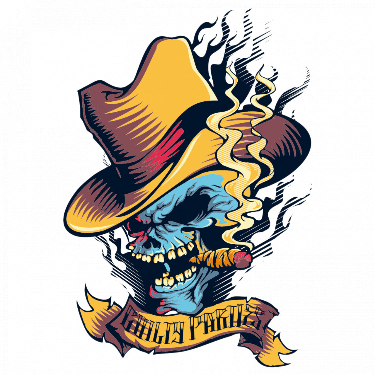 Set 5 bucati, Sticker decorativ, Craniu cu palarie, Rezistent la apa, NO8925, 6 cm, Multicolor