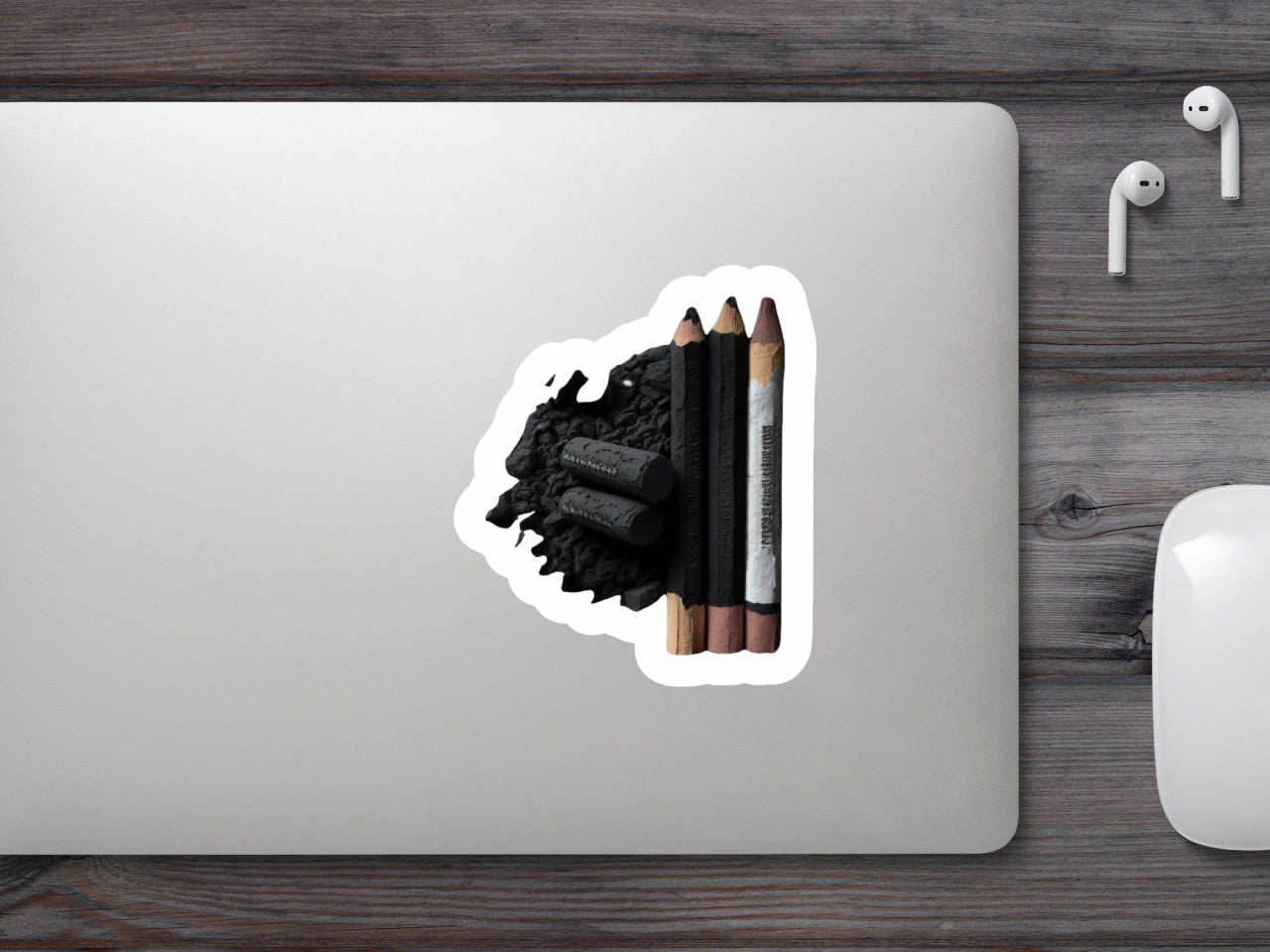 Set 5 bucati, Sticker decorativ, Creioane din carbune, Rezistent la apa, NO8930, 6 cm, Multicolor