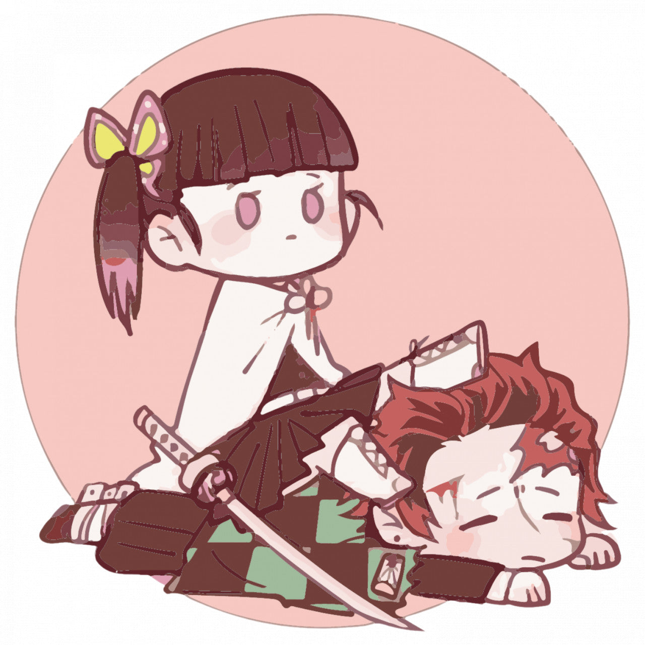 Set 5 bucati, Sticker decorativ, Demon Slayer Tanjiro x Kanao, Rezistent la apa, NO8996, 6 cm, Multicolor